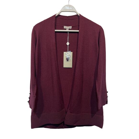 Evolution By Cyrus Sweater Myna Fine Knit Open Cardigan Burgundy Red Size Small - Picture 1 of 11